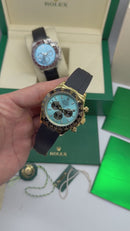 Rolex Daytona 40mm Dourado Mostrador Ice Blue Luneta Preta