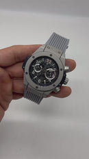 Hublot Big Bang 44mm Aço/OxSilver Mostrador Preto Esqueleto