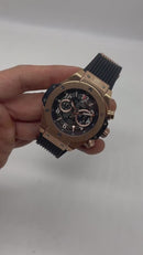 Hublot Big Bang 44mm Aço/Rose Mostrador Preto Esqueleto