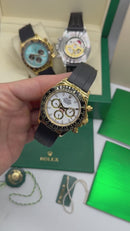 Rolex Daytona 40mm Dourado Mostrador Branco Luneta Preta