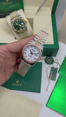 Rolex Date-Just 31mm/36mm Aço/Rose, Mostrador, Branco, Luneta Canelada