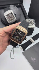 Hublot Square Bang Turbilhão Aço/Rose 45mm, Mostrador Preto Esqueleto