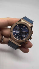 Hublot Classic Chrono 45mm Rosé Mostrador Azul Pulseira Couro Azul
