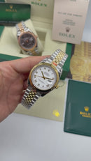 Rolex Date-Just 41mm/36mm Aço/Dourado, Mostrador Branco, Luneta Canelada