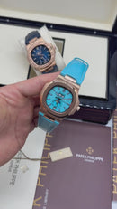 Patek Philippe Nautilus 39mm, Aço/Rose Mostrador Tiffany, Pulseira Couro