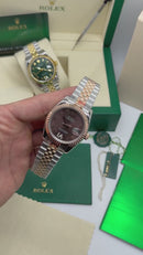 Rolex Date-Just 31mm/36mm Aço/Rose, Mostrador Marrom, Luneta Canelada