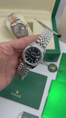 Rolex Date-Just 36mm/41mm, Aço, Mostrador Preto, Luneta Lisa
