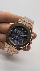 Audemars Piguet R.O. Dourado Mostrador Azul Bezel Rose Pulseira Rose