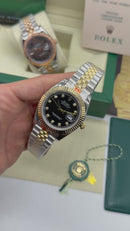 Rolex Date-Just 41mm/36mm/31mm Aço/Dourado, Mostrador Preto, Luneta Canelada