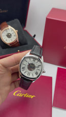 Cartier Drive 41mm Turbilhão Central Aço - Mostrador Branco - Pulseira Couro