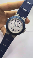 Bvlgari Alumium 40mm - Mostrador Cinza Aluminio Pulseira Borracha Azul