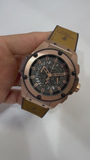 Hublot King Power 48mm Aço/Rose, Mostrador Preto Esqueleto