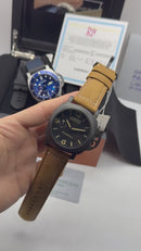Panerai Luminor Marina 44 mm Aço/OxBlack Mostrador Branco - Pulseira Couro