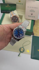 Rolex Date-Just 41mm/36mm/31mm Aço/Dourado, Mostrador Azul, Luneta Canelada