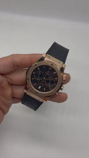 Hublot Vendome Classic Chrono 45mm, Aço/Rose Mostrador Preto Carbono
