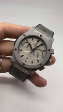 Hublot Classic Chrono 45mm Aço All Silver Pulseira Borracha/Couro