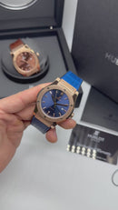 Hublot Classic Fusion 45mm Aço/Rose, Mostrador Azul