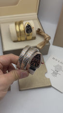Bvlgari Serpenti Tubogas 02 Volta 35mm Aço/Rose Mostrador Preto - Cravejado